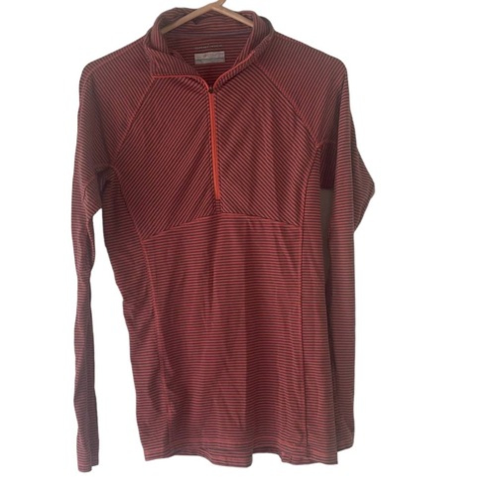 Columbia Women's Size Medium Pink Grey Striped‎ Half Zip Sweater